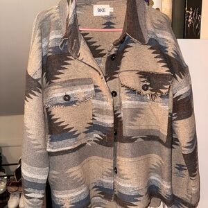 BKE Southwestern Patterned Jacket in Gray and Blue